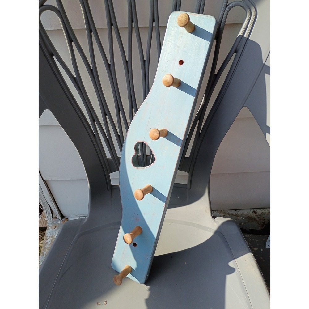 Rustic Blue‎ Heart Wood Shelf Cottage Core 6 Peg 23" Keys,Hats
